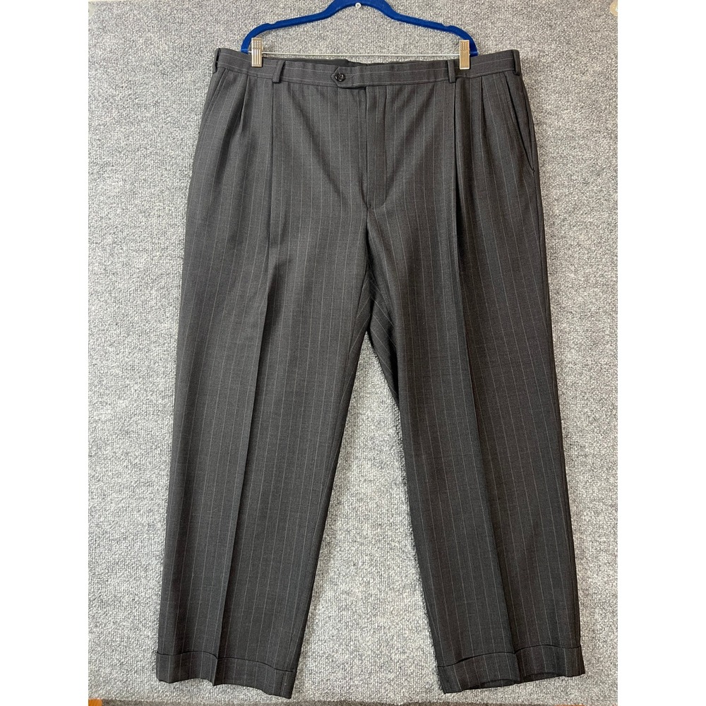 Brooks Brothers dress pants Mens 43x29 Gray Pinstripe Pleated Cuffed Wool Preppy